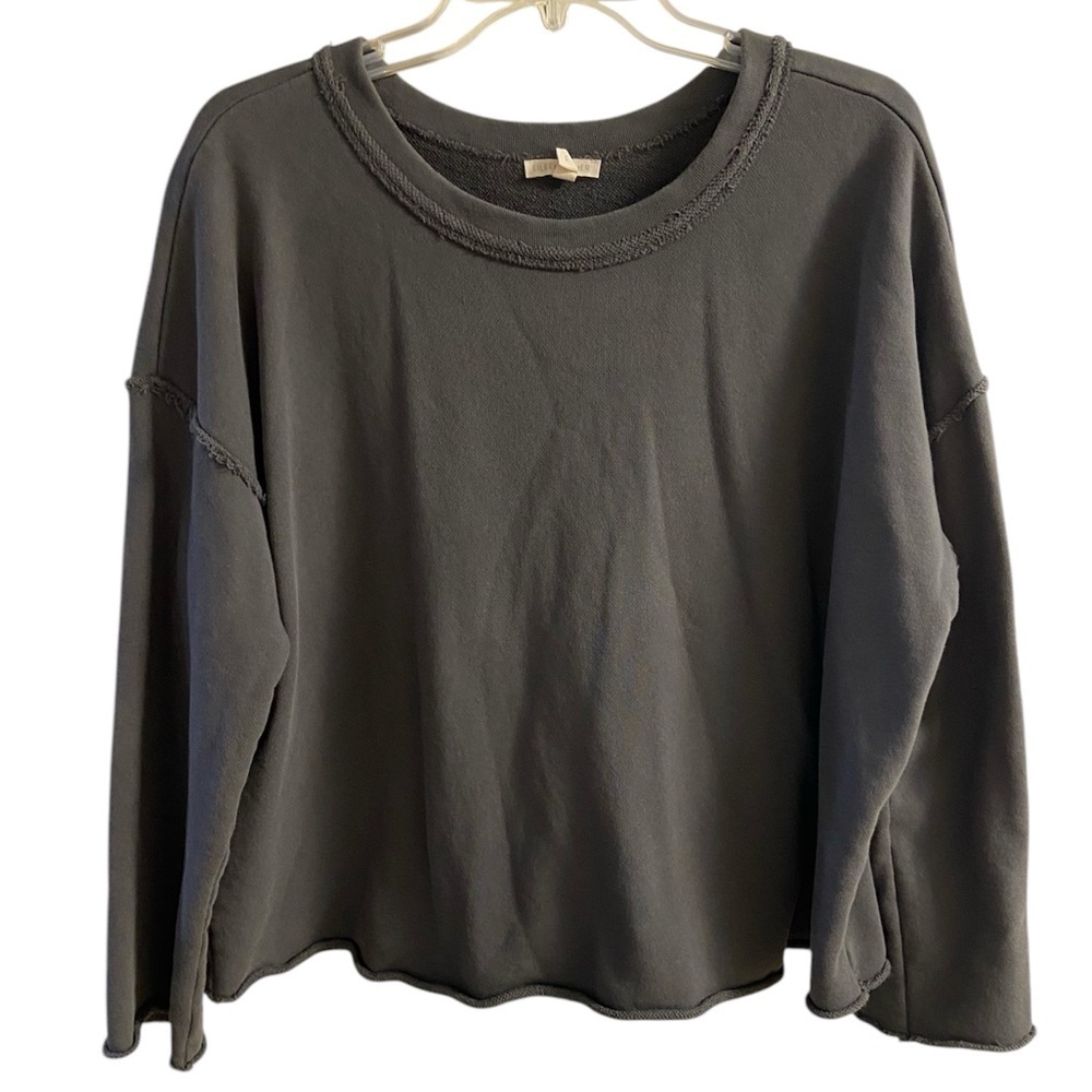 Eileen Fisher sweatshirt dark grey crewneck boxy semi cropped Large